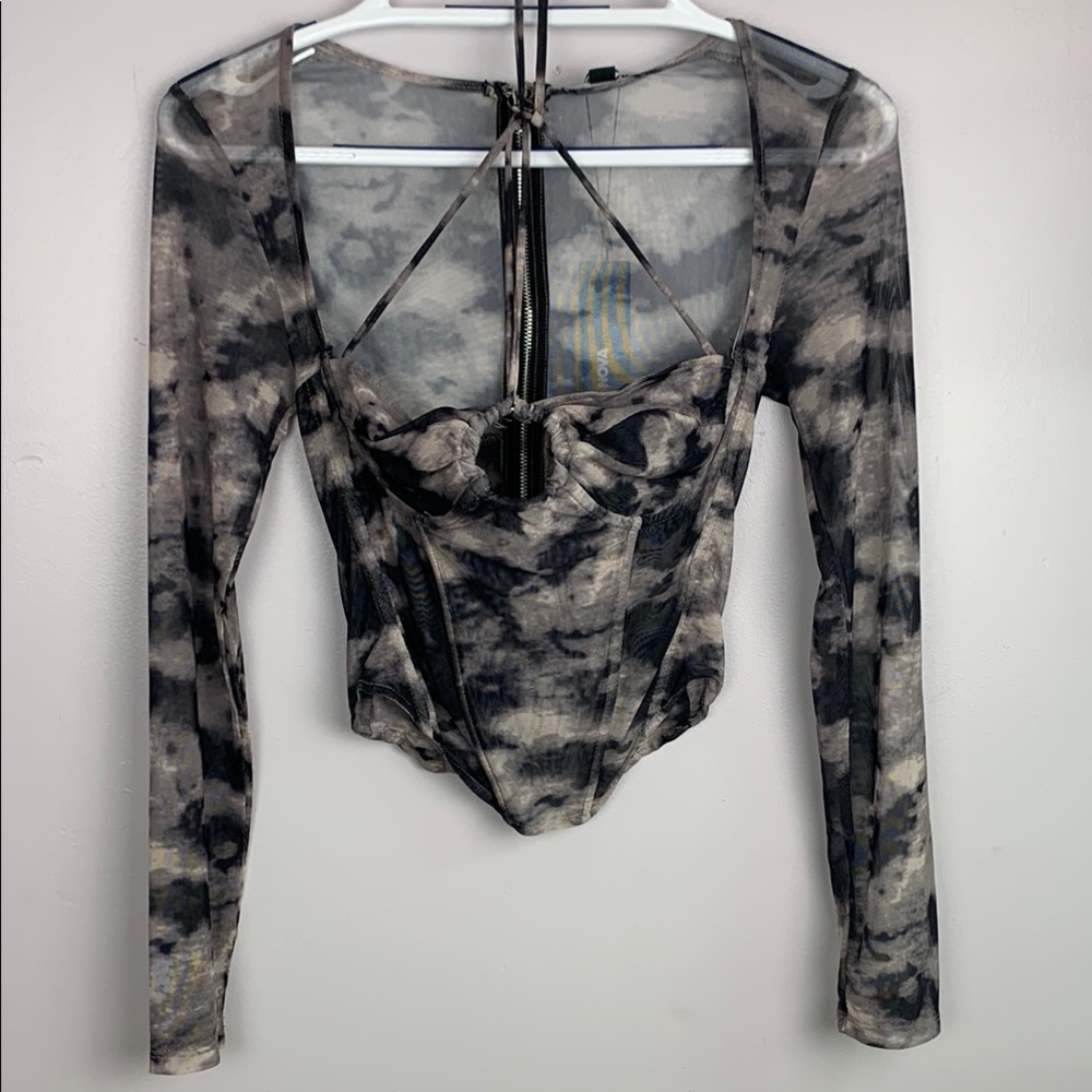 Stylish Gray Tie-Dye Women's Top fashion Nova Large